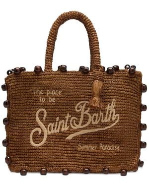 MC2 Saint Barth Beaded Logo-Embroidered Shoulder Bag - Brown