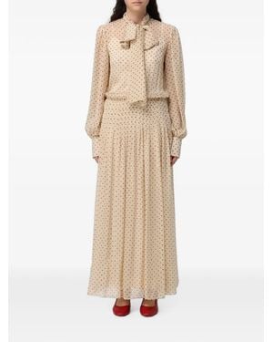 CRI.DA Papavero Polka-Dot Pussy-Bow Maxi Dress - Natural