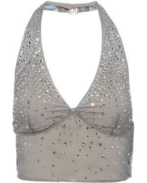 Prada Crystal-Embellished Tulle Top - Gray