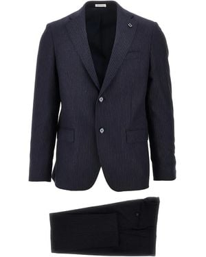 BRERAS Milano Pak Met Krijtstreep En Enkele Rij Knopen - Blauw