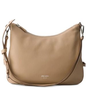 Prada Fold Large Leather Shoulder Bag - Natural