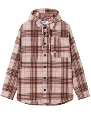 Chocoolate Check-Pattern Hooded Jacket - Pink