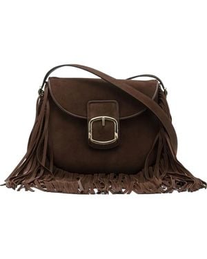 Santoni Small Fringe-Trimmed Buckled Shoulder Bag - Brown