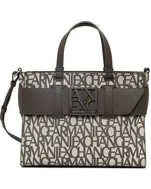ARMANI EXCHANGE Logo-Print Buckle-Detail Tote Bag - Black