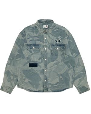 Aape By A Bathing Ape Moonface Camouflage Patch Shirt - Blue