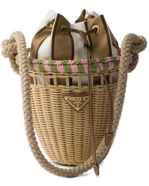 Prada Borsa A Secchiello Wicker Mini - Neutro