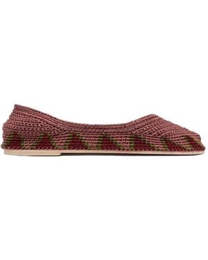 SLO_HAND_MADE Crochet-Knit Pointed-Toe Ballet Flats - Red