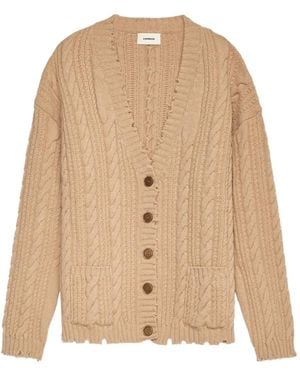 A PAPER KID Cable-Knit Pocket Cardigan - Natural