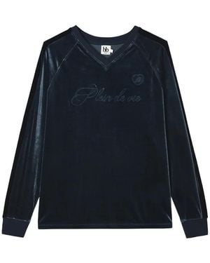 B+ AB Velvet-Effect Embroidered T-Shirt - Blue