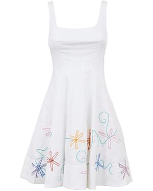 STAUD Wells Embroidered Mini Dress - White
