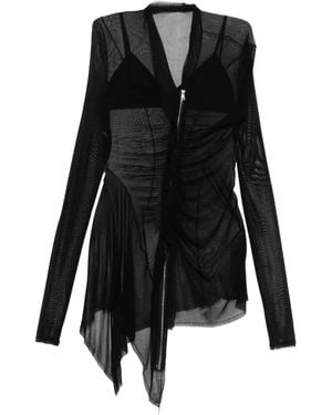 Yehuafan Zip Ruched Top - Black