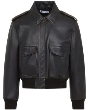 Jil Sander Distressed Leather Jacket - Black