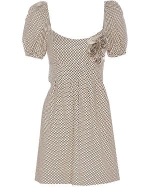 Elisabetta Franchi Puff-Sleeve Polka Dot Dress - Natural