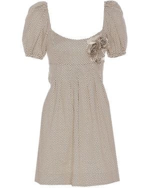 Elisabetta Franchi Puff-Sleeve Polka Dot Dress - Natural