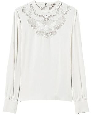Twinset Floral-Embroidered Crepe Blouse - White