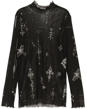 Limi Feu Tattoo-Printed Tulle-Turtle Neck T-Shirt - Black