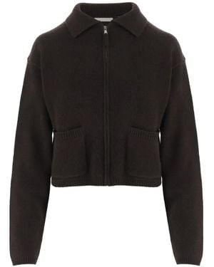 Allude Zip-Up Patch-Pocket Cardigan - Black