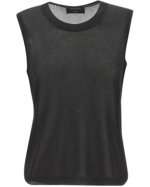 Gran Sasso Lurex-Knit Ribbed-Trim Top - Black