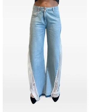 Blugirl Blumarine Lace-Panelled Wide-Leg Jeans - Blue