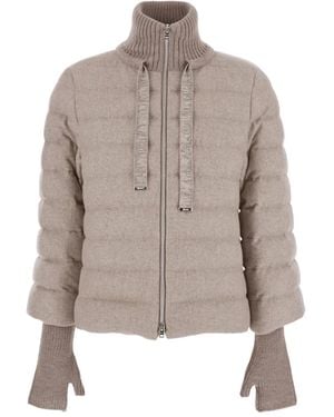 Herno Down Jacket With Drawstring High Neck And Removable Gloves - Grey
