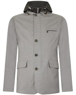 Moorer Hooded Button Jacket - Grey