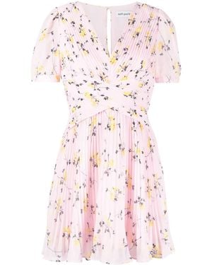 Self-Portrait Floral-Print Pleated Minidress - Pink