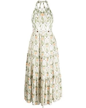 Agua Bendita Consuelo Lunar Floral-Print Halterneck Dress - White