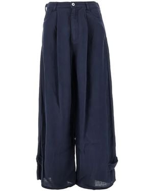 Emporio Armani Pleated Linen Trousers - Blue