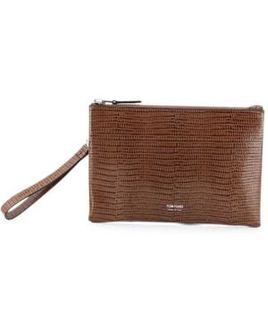 Tom Ford Lizard-Effect Leather Pouch - Brown