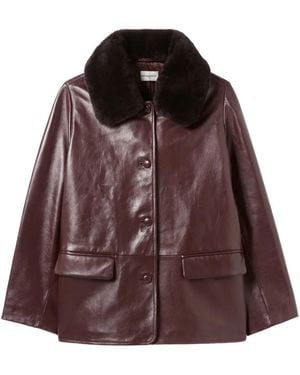 Claudie Pierlot シアリングカラーレザーコート - ブラウン