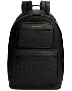 Tommy Hilfiger Logo-Print Textured-Panel Backpack - Black