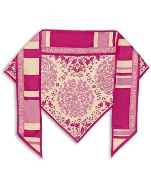 Twinset Écharpe Rayée En Laine À Fleurs - Pink