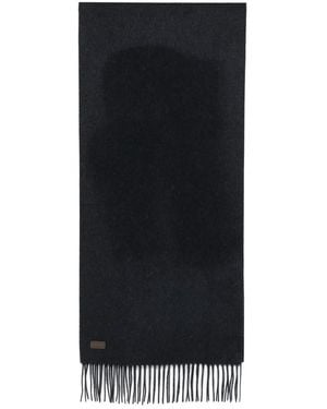 Canali Logo-Patch Fringed Scarf - Black