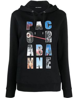 Rabanne Logo-Print Drawstring Hoodie - Black