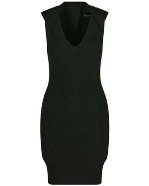 Balmain V-Neck Ribbed Mini Dress - Black
