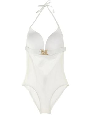 Max Mara Celine Monogram-Belt Swimsuit - White