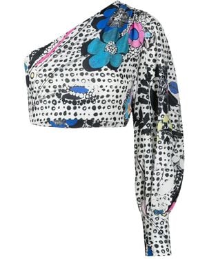 Amir Slama Graphic-Print One-Shoulder Top - Blue