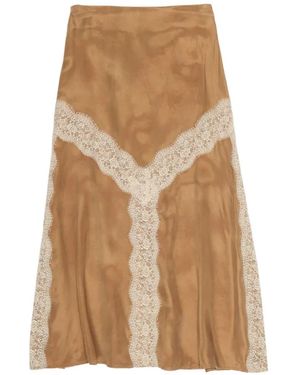 Bimba Y Lola Lace-Trim Midi Skirt - Natural