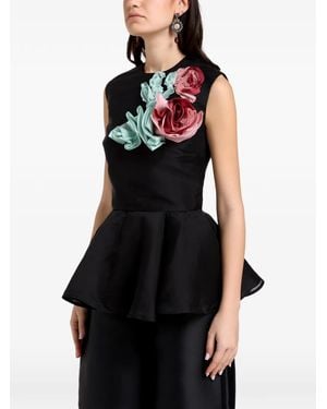 Marques'Almeida Floral-Appliqué Peplum Top - Black