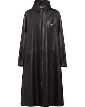 Prada Leather Oversized Trench Coat - Black