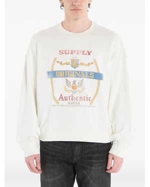 Guess Graphic-Print Long-Sleeve Sweater - White