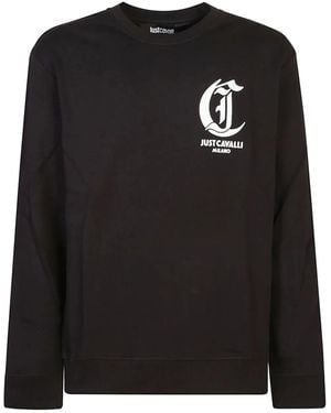 Just Cavalli Embroidered Logo Cotton Sweatshirt - Black