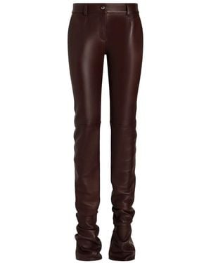 Dolce & Gabbana Ruched Leather Pants - Brown