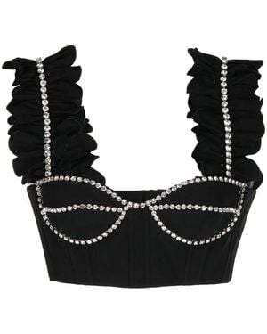 Area Crop Top With Crystals - Black