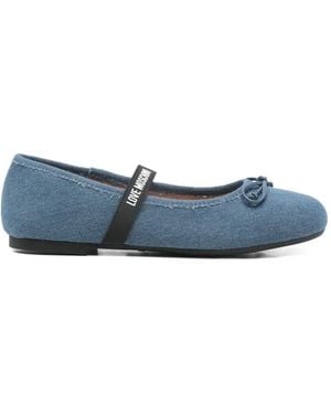 Love Moschino Bow-Detail Strap Ballet Flats - Blue