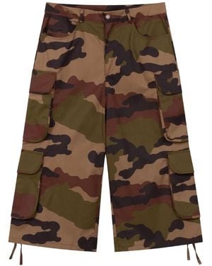 ROUGH Camouflage-Pattern Cargo-Pockets Shorts - Brown