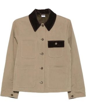 Aspesi Corduroy-Trim Patch-Pocket Jacket - Natural
