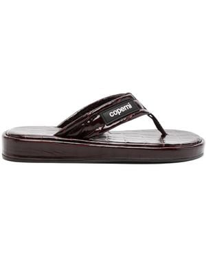 Coperni Crocodile-Embossed Leather Flip Flops - Brown