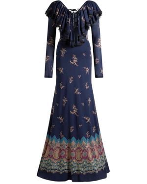 Etro Lace-Up Paisley-Print Maxi Dress - Blue