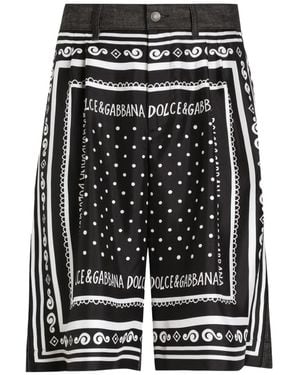 Dolce & Gabbana Printed Silk And Denim Shorts - Black